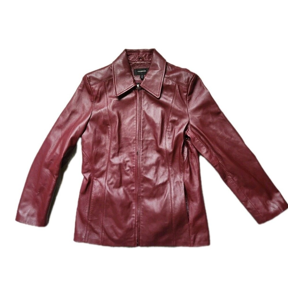 VTG Colebrook Essentials Genuine Leather Jacket Burgundy Zip Front Sz M GUC USA